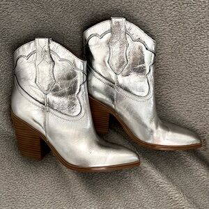 Marc Fisher Silver Metallic Western Cowgirl Booties